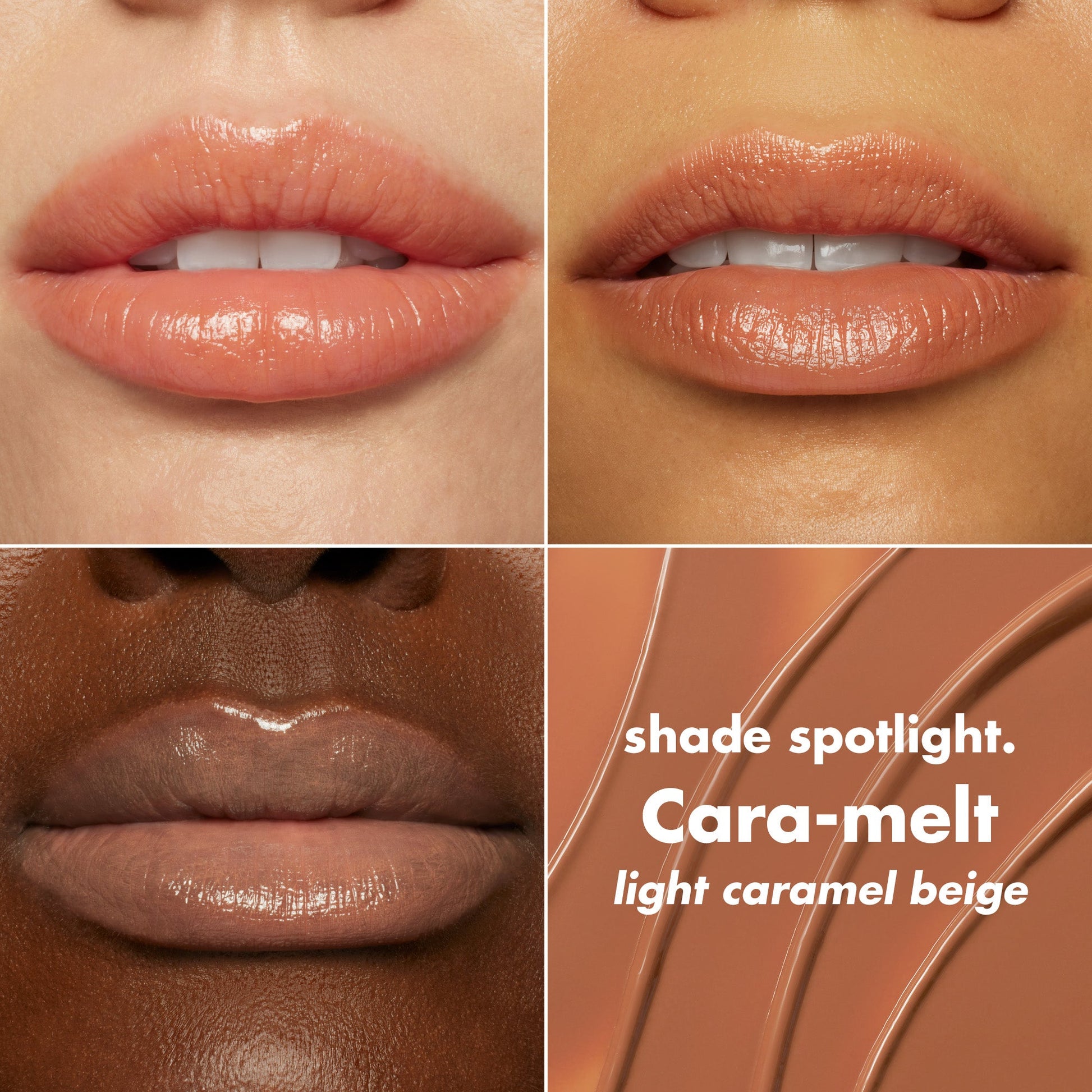 Glow Reiver tinted lip oil stick in the shade of Cara-Melt on a different skin tones