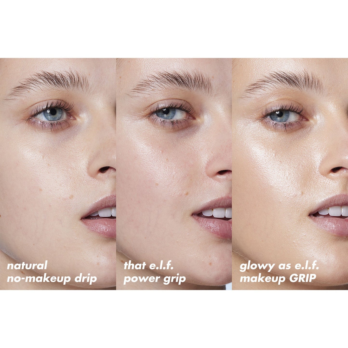 Before and after applying Power Grip Primer + 4% Niacinamide and makeup