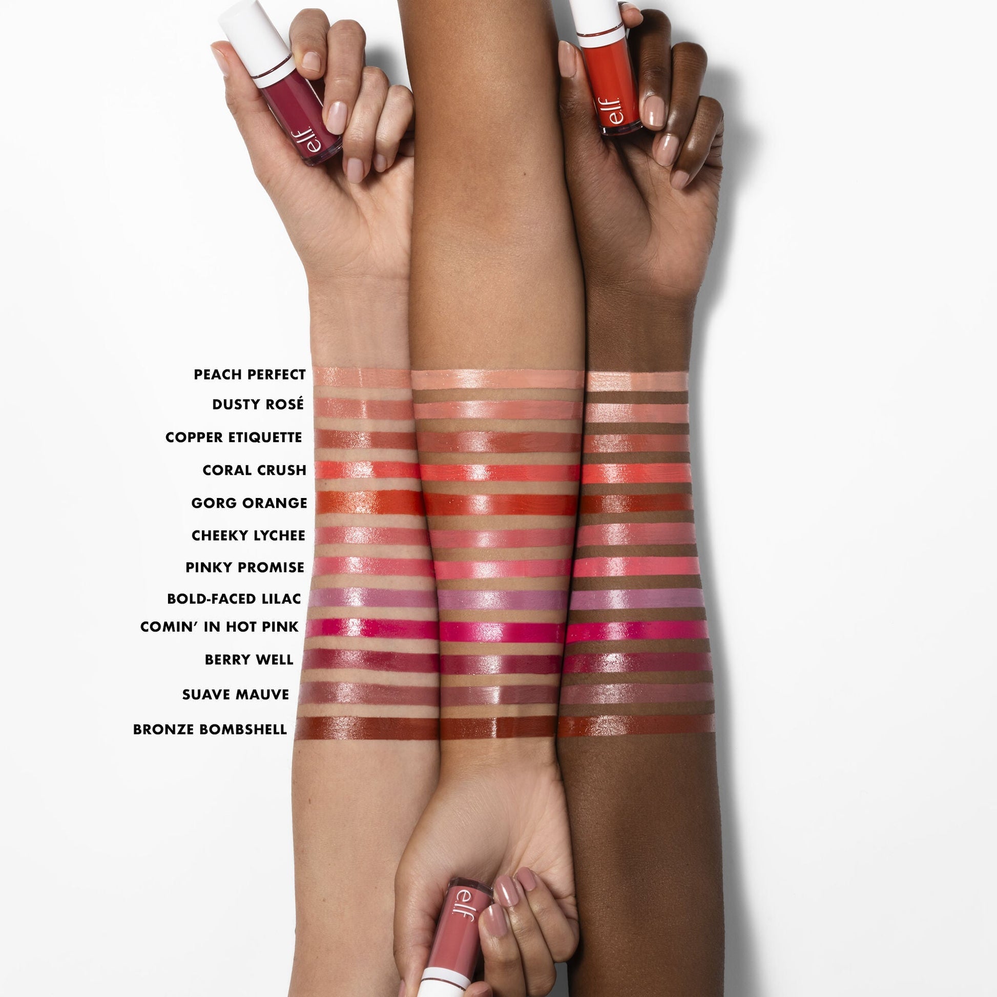 e.l.f. 16 HR Camo Concealer Arm Shade Swatches on Different Skin Tones