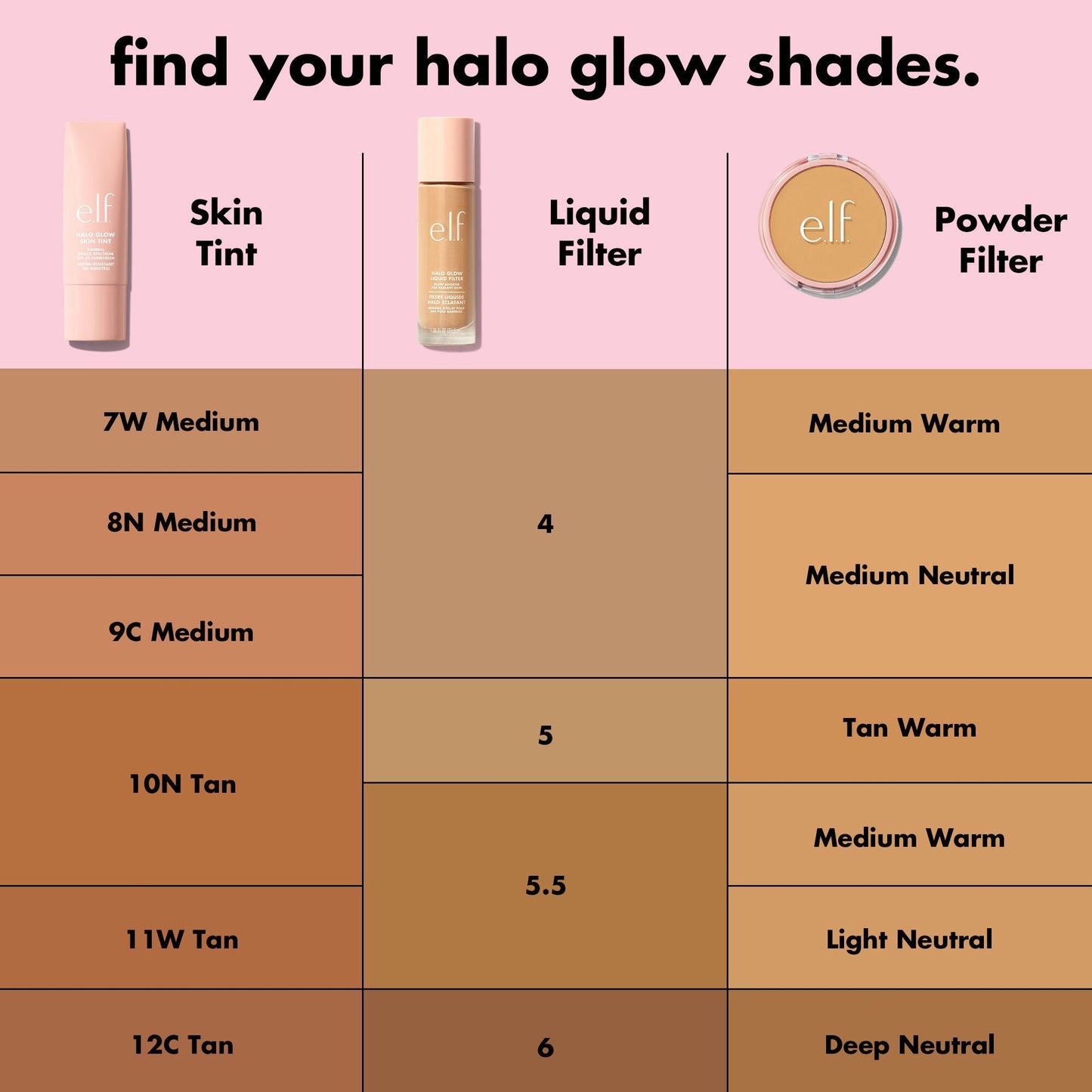 Halo Glow Makeup Products Shade Chart